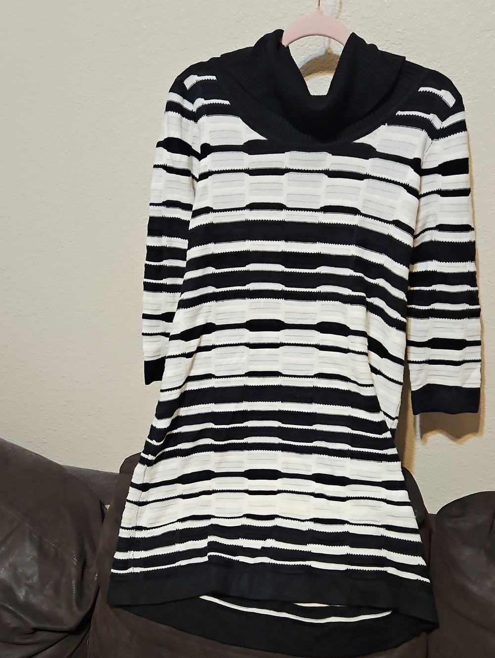 new directions Black and White Striped Cowl Neck Dress